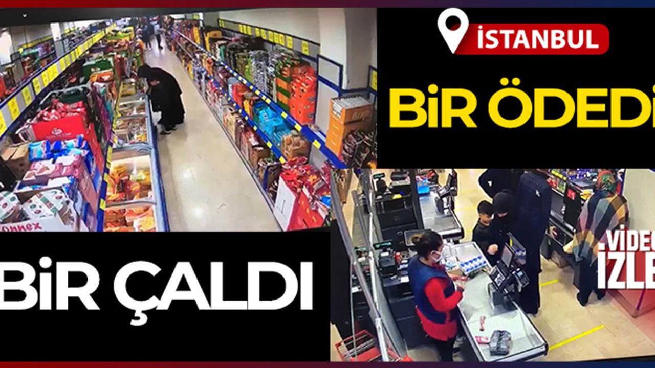 Markette yarı yarıya hırsızlık! Hem çaldı hem de ödedi!