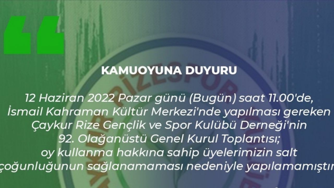 Çaykur Rizespor’da Seçimli Olağan Genel Kurul ertelendi
