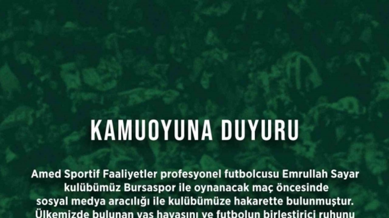 Bursaspor Kulübü, futbolcu Emrullah Sayar’ı şikayet etti