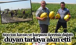 Üretici 600 ton kavun ve karpuzu ücretsiz dağıttı, duyan tarlaya akın etti