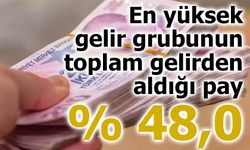 En yüksek gelir grubunun toplam gelirden aldığı pay yüzde 48,0!