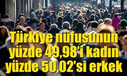 Türkiye nüfusunun yüzde 49,98’i kadın, yüzde 50,02’si erkek