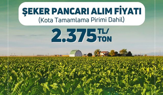 Şeker pancarında 2024 yılı alım fiyatı ton başına 2 bin 375 lira olarak belirlendi