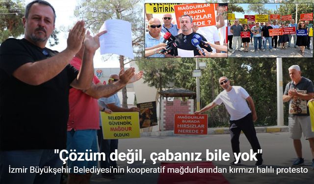 İzmir Büyükşehir Belediyesi’nin kooperatif mağdurlarından kırmızı halılı protesto