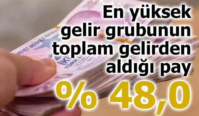 En yüksek gelir grubunun toplam gelirden aldığı pay yüzde 48,0!