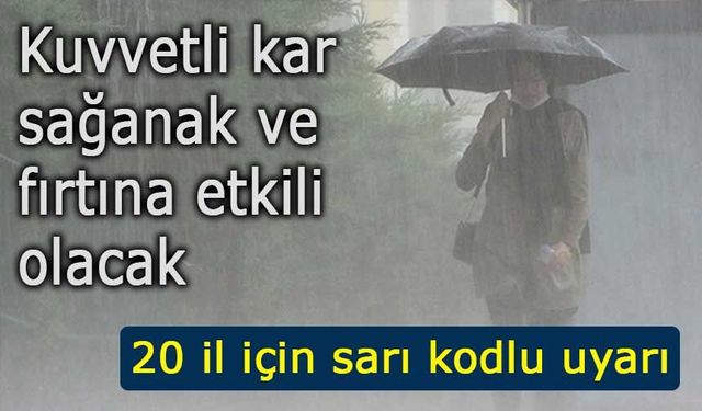 Meteoroloji’den 20 ile uyarı: Kuvvetli kar, sağanak ve fırtına etkili olacak