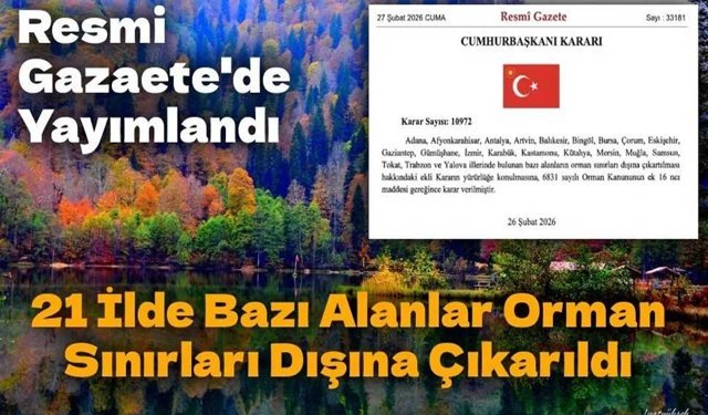 Resmi Gazaete'de Yayımlandı: 21 İlde Bazı Alanlar Orman Sınırları Dışına Çıkarıldı