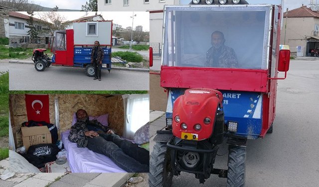 Tarım aracını karavana çeviren vatandaşın yaşam mücadelesi