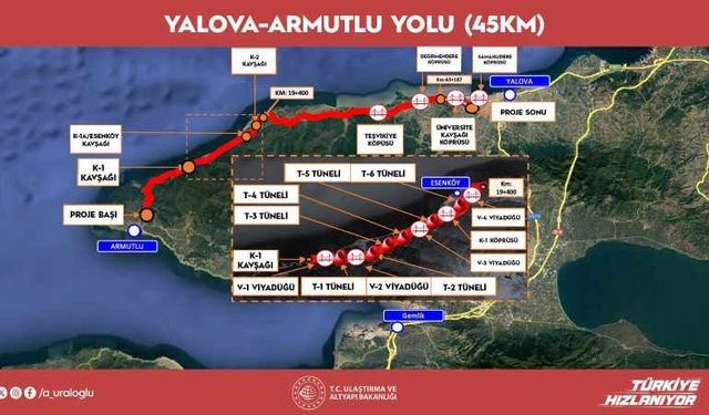 Seyahat süresini yarıya indirecek Yalova-Armutlu Yolu hizmete açılıyor