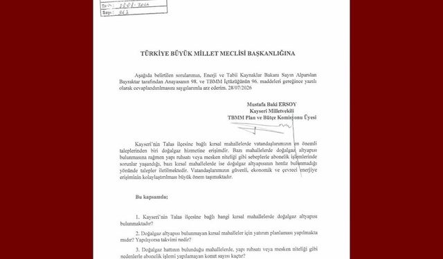 MHP'li Ersoy, Talas kırsal mahallelerinin doğalgaz taleplerini TBMM gündemine taşıdı