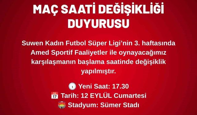 Kayseri Kadın FK'nın Amed'i konuk edeceği maçın saati değişti