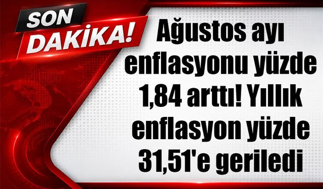 Ağustos ayı enflasyonu yüzde 1,84 arttı! Yıllık enflasyon yüzde 31,51'e geriledi