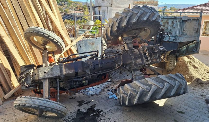 Freni boşalan traktör ters döndü: 1 yaralı