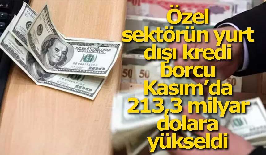 Özel sektörün yurt dışı kredi borcu Kasım’da 213,3 milyar dolara yükseldi