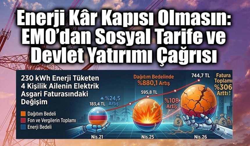EMO: Elektrik Faturaları Asgari Aileyi Zorluyor, Dağıtım Bedeli “Karadelik” Oldu