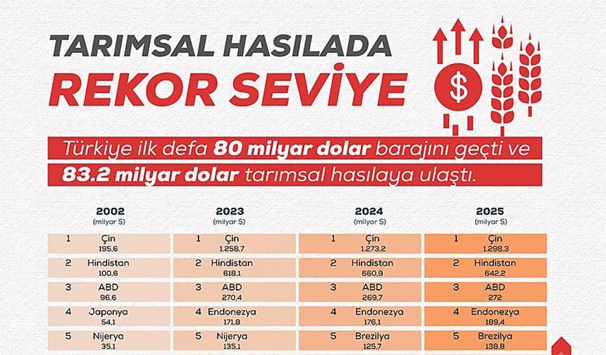 Türkiye'nin tarımsal hasılasında tarihi rekor: 83,2 milyar dolarla Avrupa lideri