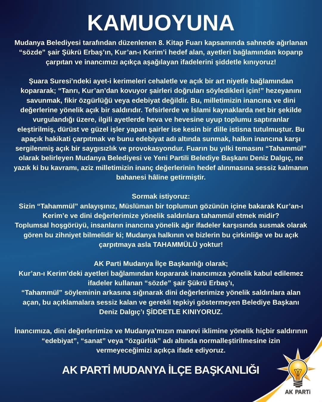 'Şuara Suresi'yle ilgili açıklamaları nedeniyle Şükrü Erbaş ile Başkan Dalgıç'a büyük tepki